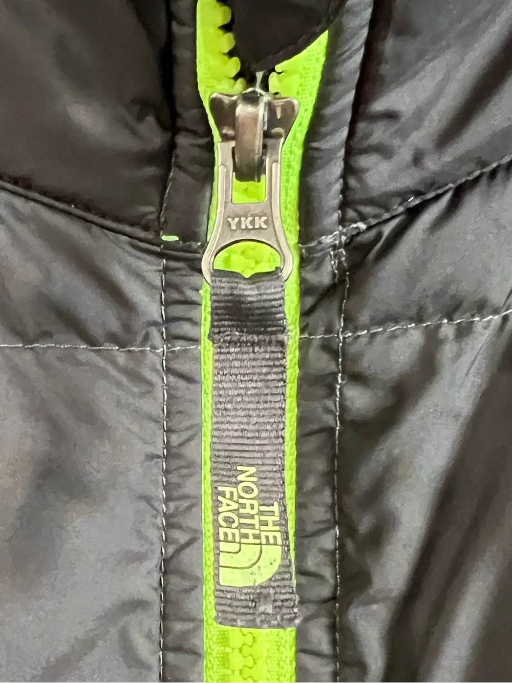 The North Face Black Puffer Jacket with Neon Green Trim boys 14-16